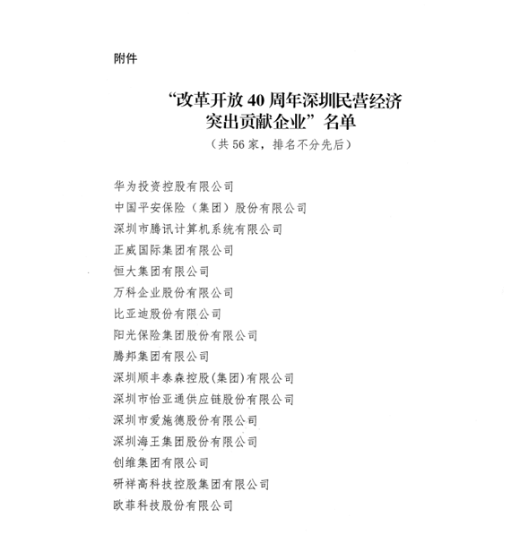喜讯，AG8亚游供应链荣获“改革开放40周年深圳民营经济突出贡献企业”称号  